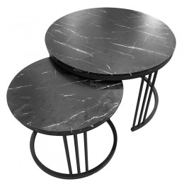BOZZO Set-2 Coffee Tables D.50cm+D.70cm Metal Black/Mdf Black Marble