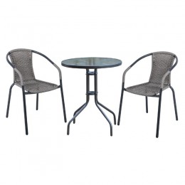BALENO Set (Table Φ70cm+2 Armchairs) Anthracite/Mixed Grey Wicker