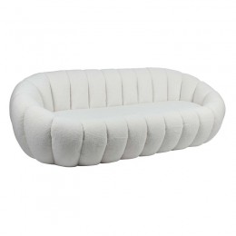 BEVERLY 3-Seater Sofa Teddy White Fabric