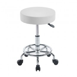 GLORY Stool (with footrest) Pu White/Chromed Base (D35x47/61cm)