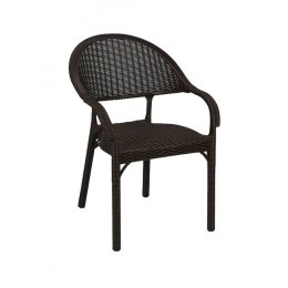 ARMCHAIR BROWN PLASTIC RATTAN WITH METAL FRAME 54x51x85cm CH-5090-BR