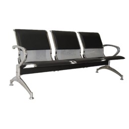 Waiting Seat 3-Seater Steel Mesh Grey/Pvc Black (Chrome Frame)