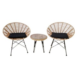 SALSA Coral Set (T.D45+2 Armchairs) Steel Black/Wicker Natural,Cushions Black