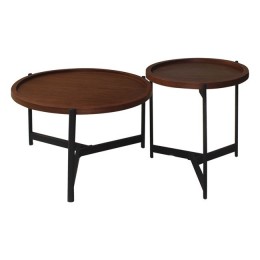 TOSS Set-2 Coffee Table D.50cm + D.70cm Steel Black/Walnut