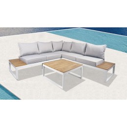 MEXICO Set (Corner Sofa + Table) Alu White/Cushion Grey