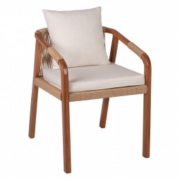 ARMCHAIR FOR BUSINESS USE TEAK WOOD ROPE AND CUSHIONS 55x60x80Hcm.HM9456.01