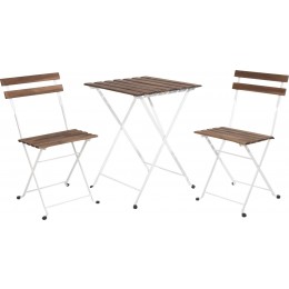 BISTRO TABLE + 2 OUTDOOR FOLDING CHAIRS Metal/Acacia Wood VN3000020